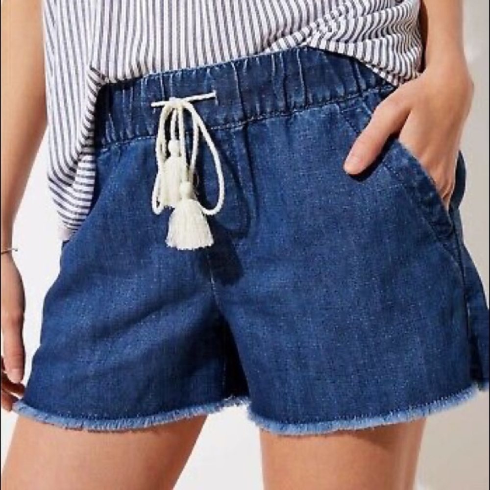 Loft cotton linen denim drawstring shorts